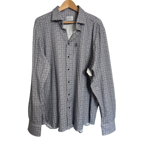 Emanuel Berg Modern 4 Flex Stretch Size XXL 18" Sport Shirt Grey Floral Pattern - Picture 2 of 8